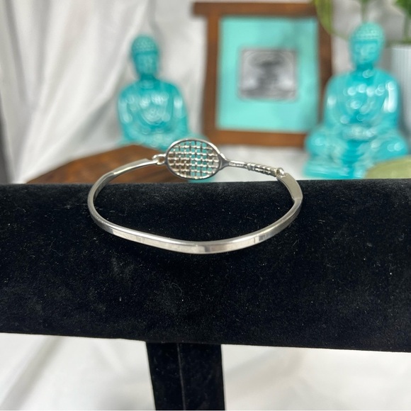 Vtg Signed JWK Mexico 925 Silver Tennis Racket Bracelet 2.8mm Band Hinged 7” - Picture 4 of 15